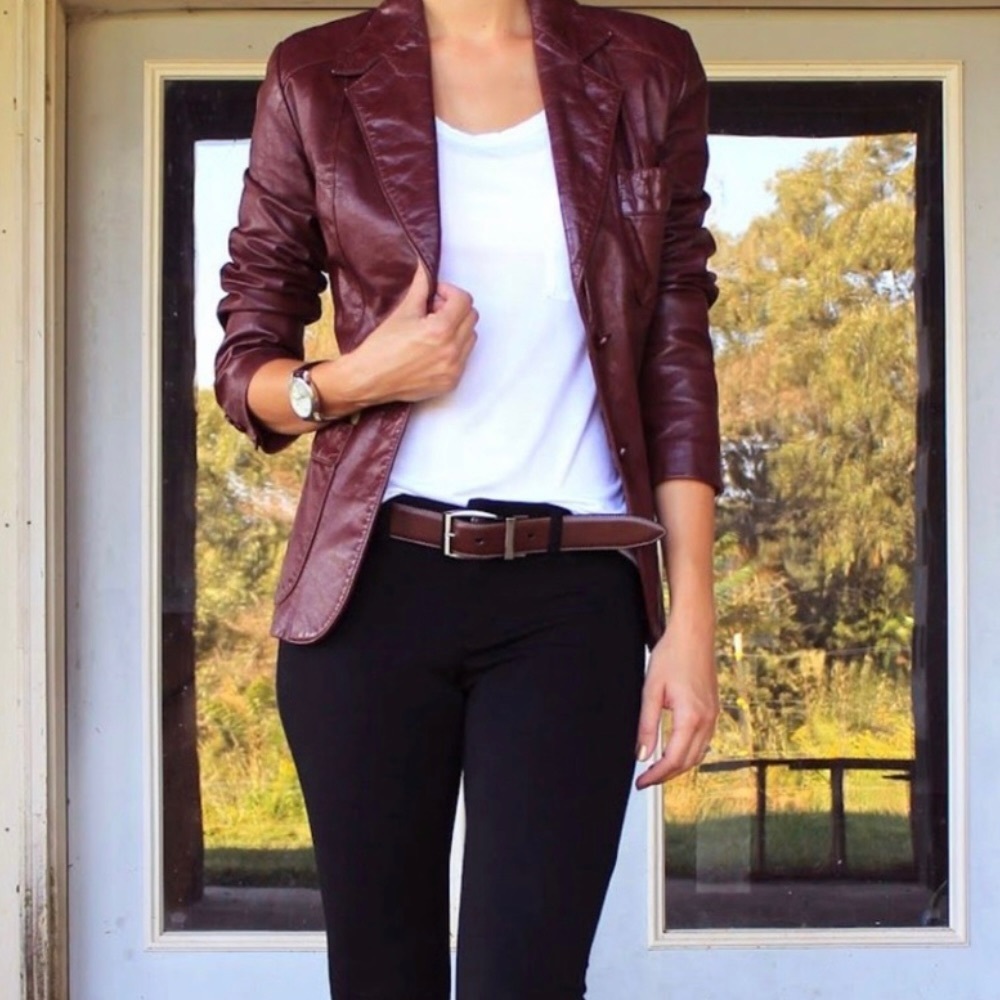 Etienne Aigner Burgundy Leather Blazer